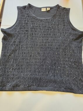 Merona Black Sleeveless Smocked Tank with Subtle Metallic Dots